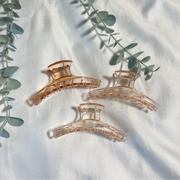 Accessories - Transparent 90's Style Claw Hair Clips Beige & Brownish Pink Set of 3